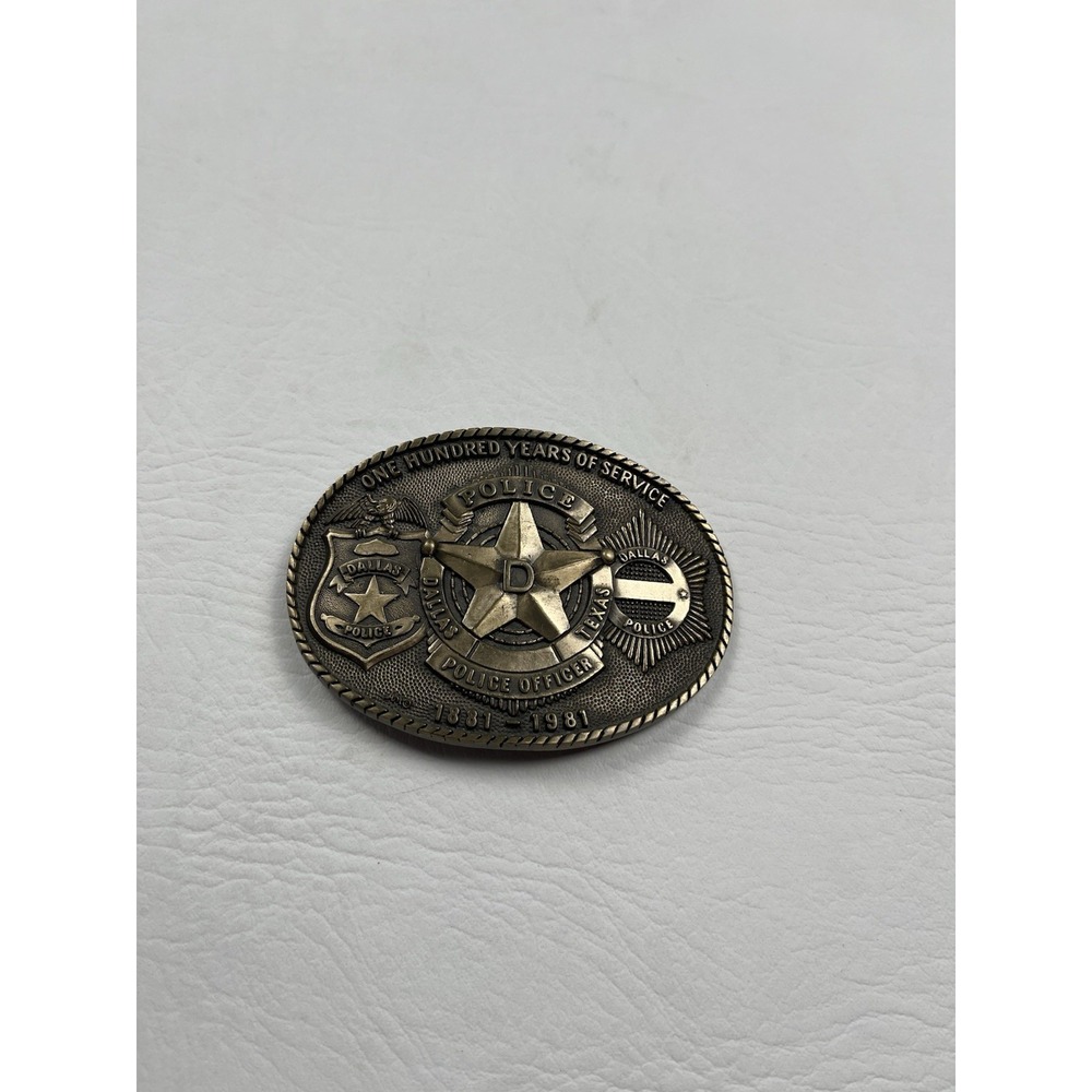 Vintage Dallas Police 100 Years of Service Solid Brass Belt Buckle